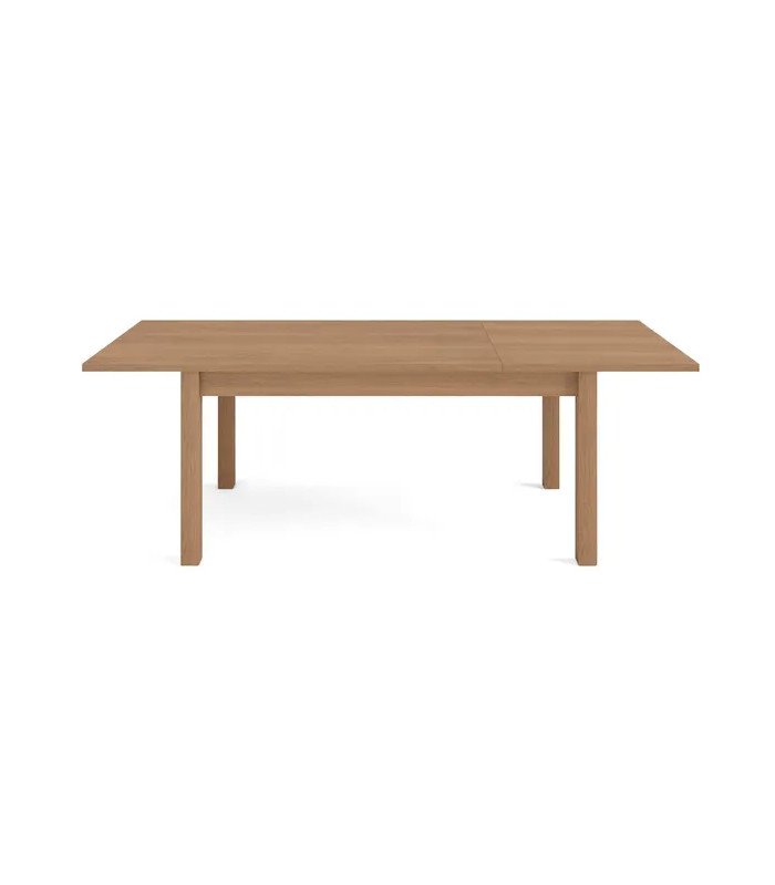 Table rectangulaire en teck L 160 cm avec rallonge visible sur plateau en bois pour configuration de table de réception