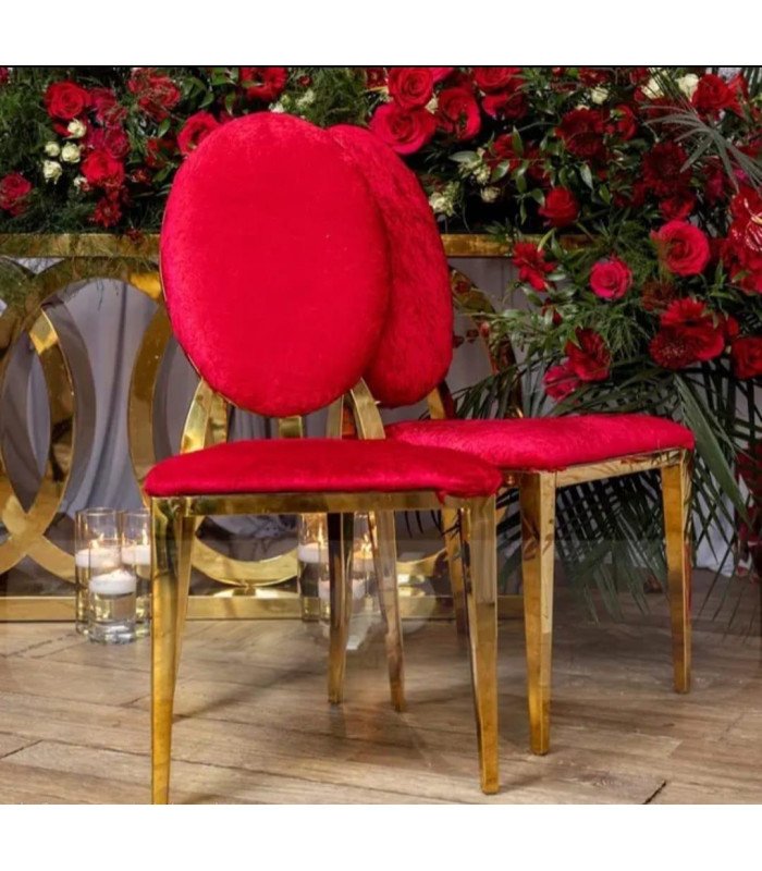 Chaise médaillon Dubai or et velours rouge
