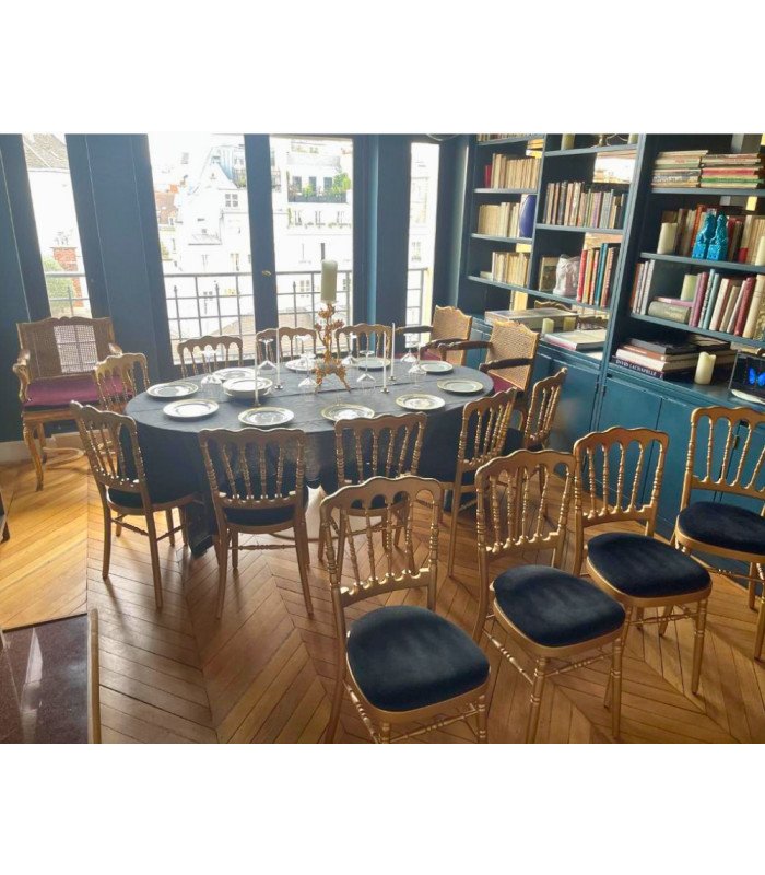 Napoleon chair in gilded wood and black velvet slab
