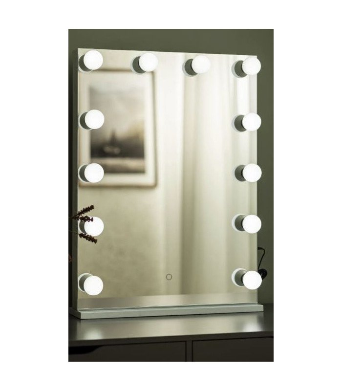 Miroir à maquillage LED sans contour sur base, ampoules sur le pourtour, en location chez 126 Events pour loges et backstages