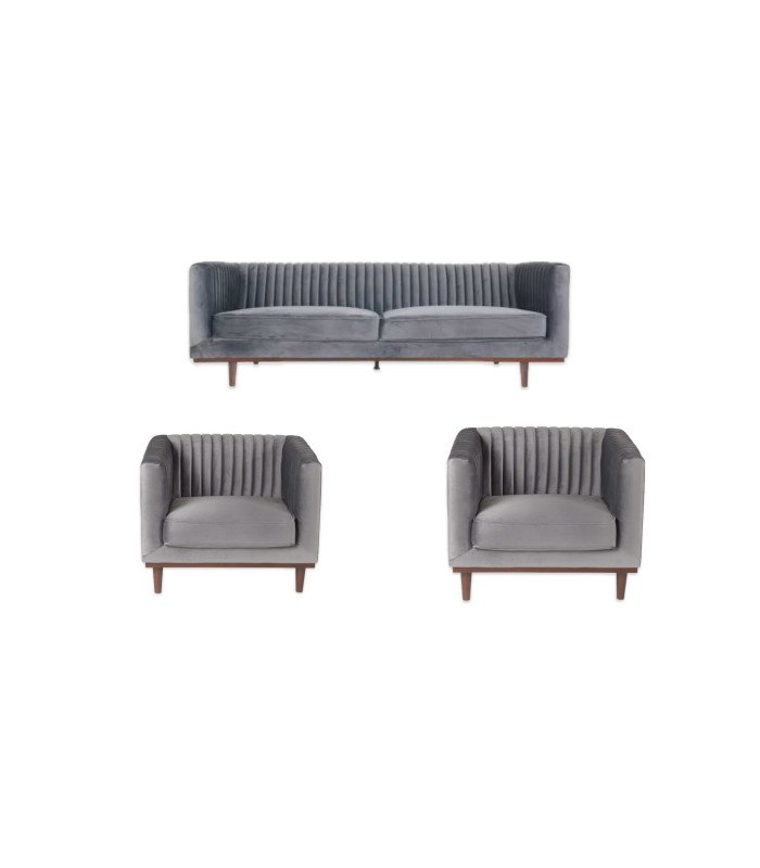 Pack mobilier Canapé 3 places Dan velours gris et 2 fauteuils