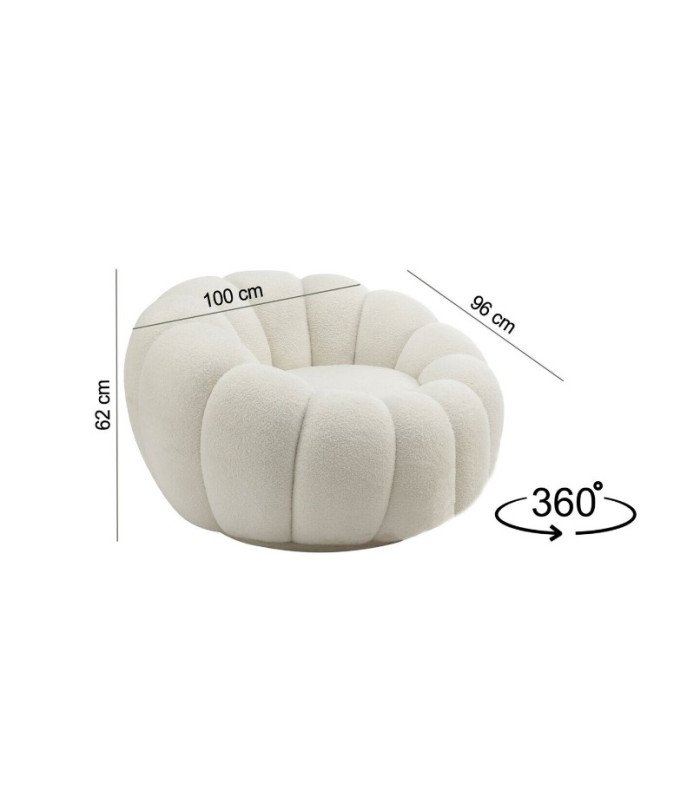 Ecru 360° swivel bubble chair with dimensions