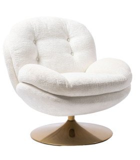 White fabric swivel armchair rental in 70s style, front view on a white background, 126 Events