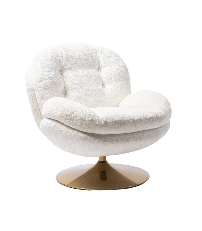 White fabric swivel armchair rental in 70s style, front view on a white background, 126 Events