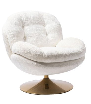 White fabric swivel armchair rental in 70s style, front view on a white background, 126 Events