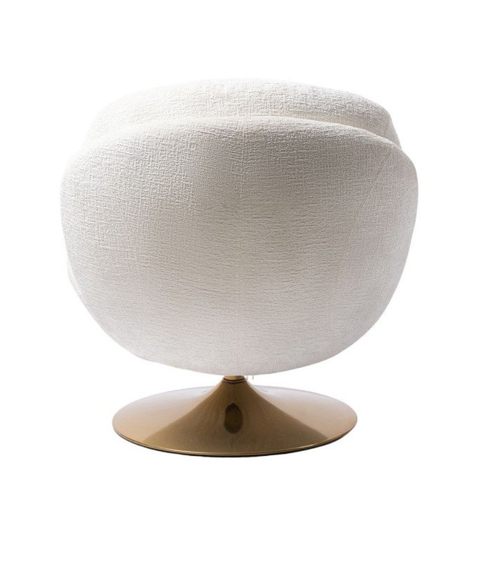 Back of the round white swivel armchair on a metal base, vintage retro armchair for rent
