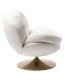Fauteuil pivotant blanc années 70 vu de côté, coque arrondie en tissu, Location Mobilier Paris