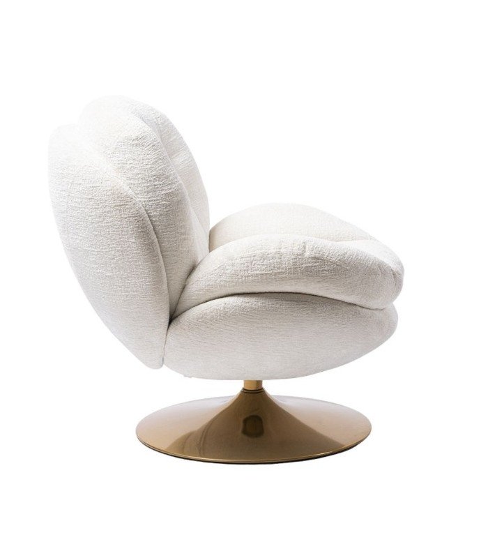 Side view of the 70s white swivel armchair with a rounded shell, event furniture rental by Location Mobilier Paris