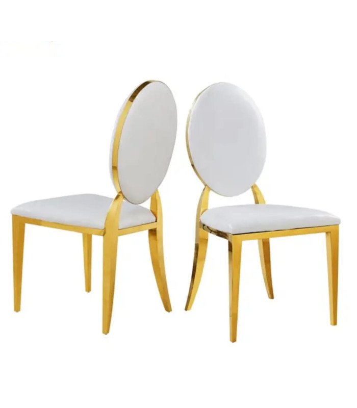 Rental of gold medallion chair with white cushion