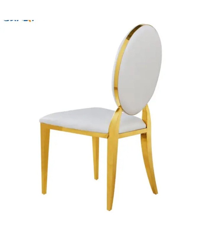 Rental of gold medallion chair with white cushion