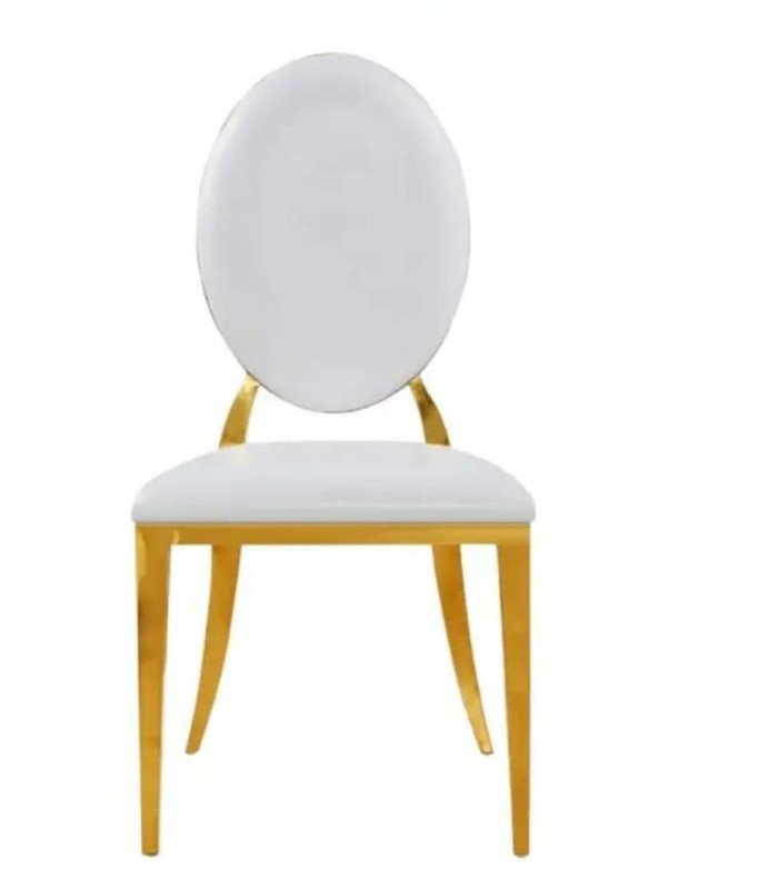 Location chaise médaillon dorée et simili blanc