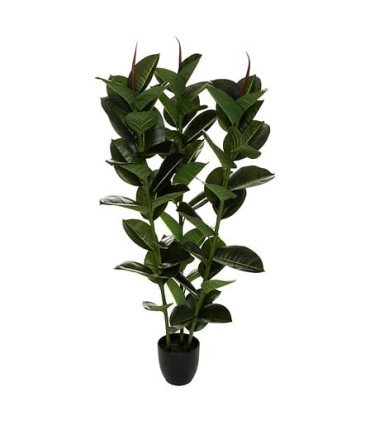 Artificial ficus tree rental H 120 cm in a black pot on white background, greenery for booths and lobbies - 126 Events