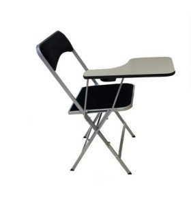 Tablette écritoire grise pour chaise pliante Apolline sur fond blanc