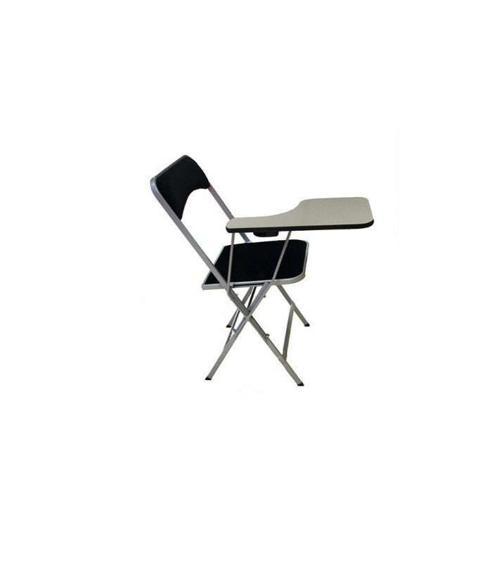Tablette écritoire grise pour chaise pliante Apolline sur fond blanc