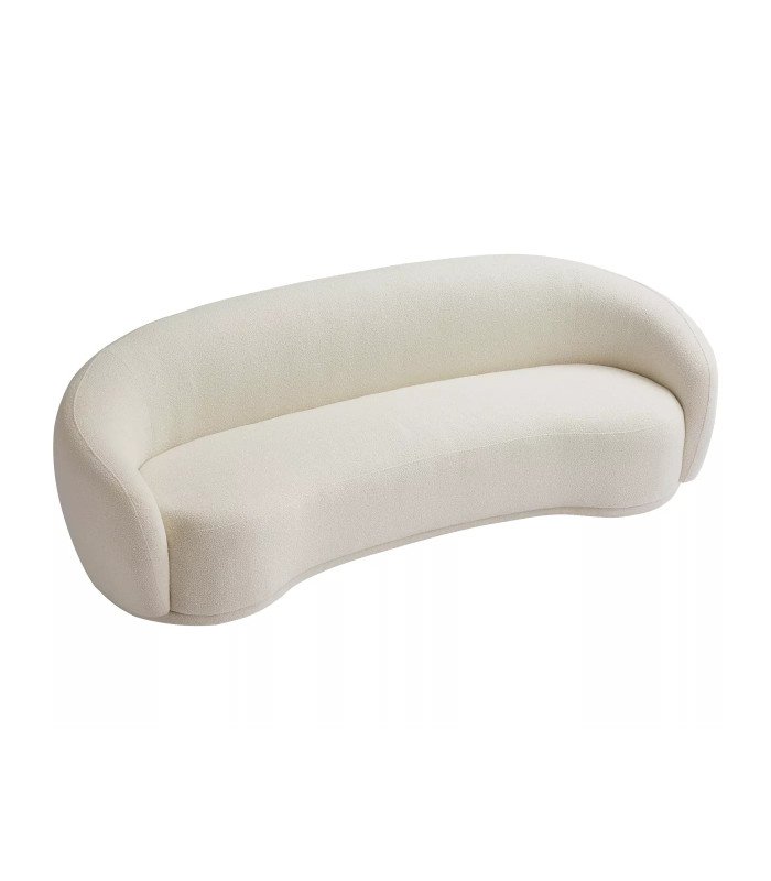 Sofa with rounded back in ivory velvet 227 cm