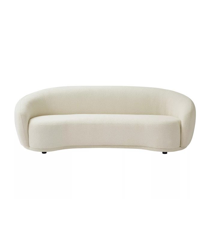 Ivory white bouclé bean-shaped sofa for rent pop up store Paris