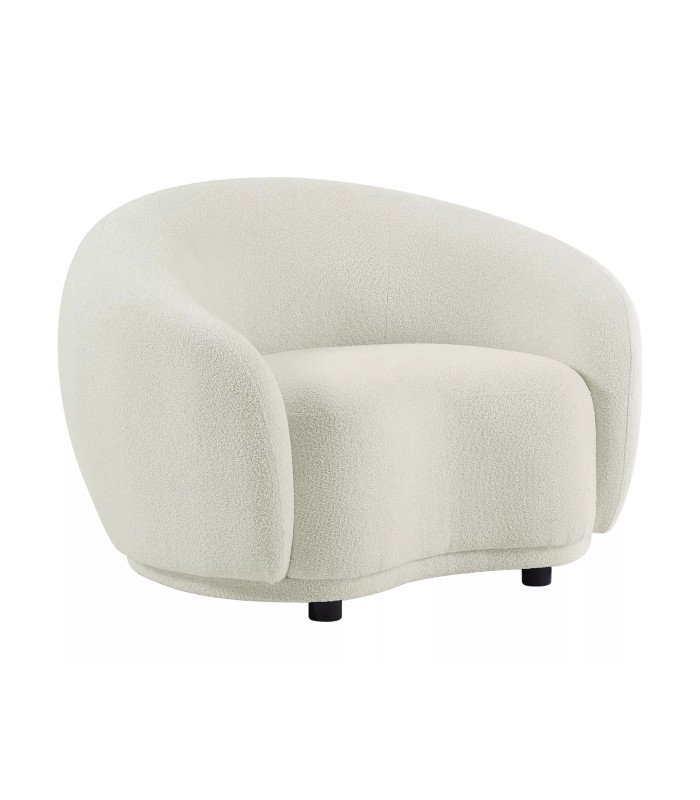 Fauteuil chauffeuse Elégance en velours blanc ivoire L 110 cm