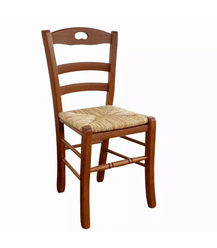 Wooden chair with straw seat