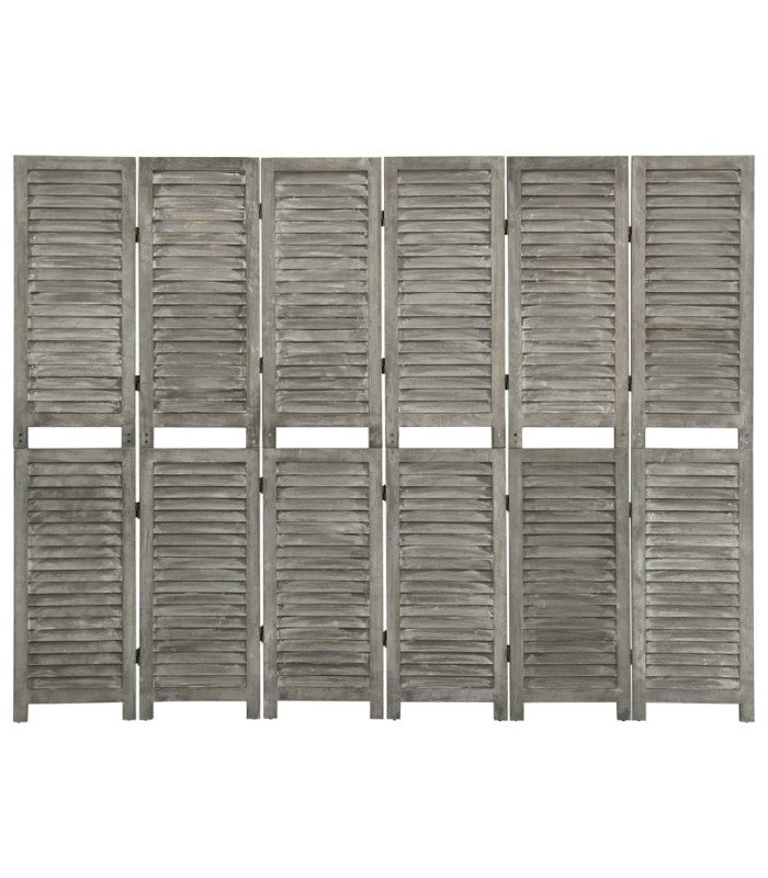 6-panel wooden folding screen with louvers H 170 x L 240 cm
