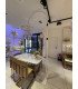 Adjustable chandelier frame 180–400 cm, white, with a marble table during a photo shoot