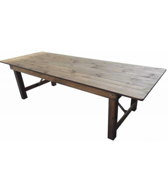200 cm folding wooden table with wooden top shown on a white background
