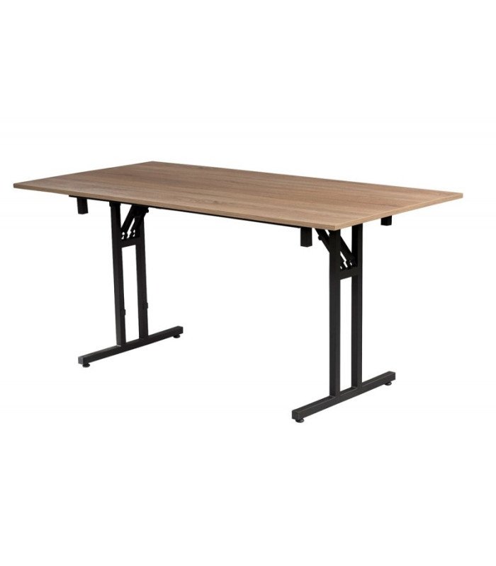 Rectangular folding wooden table, 180 cm x 80 cm, unfolded, on a white background
