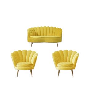 Yellow shell furniture set consisting of a sofa and two armchairs