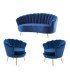 Blue shell-patterned furniture set with a sofa and armchairs for an event lounge area