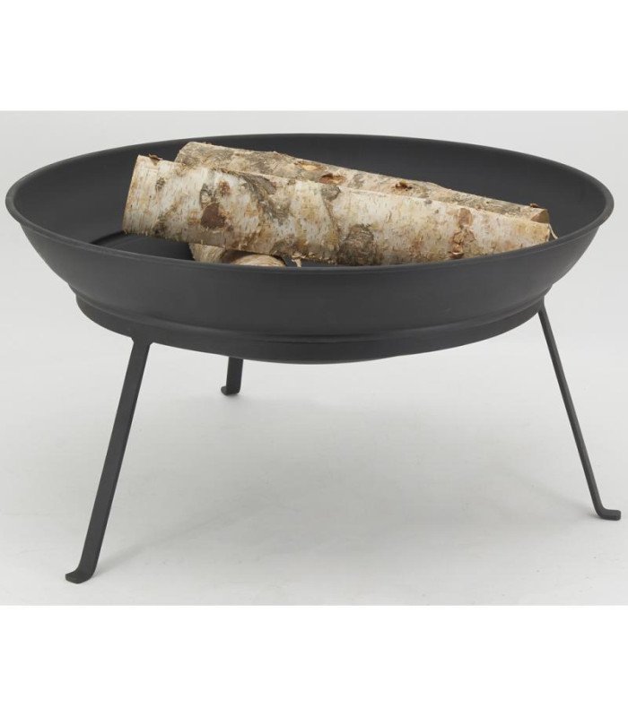 Brasero extérieur Ø 62 cm avec bûches de bois visibles.