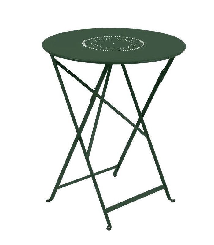 Floréal round folding garden table, Ø 60 cm, in green metal, for two guests