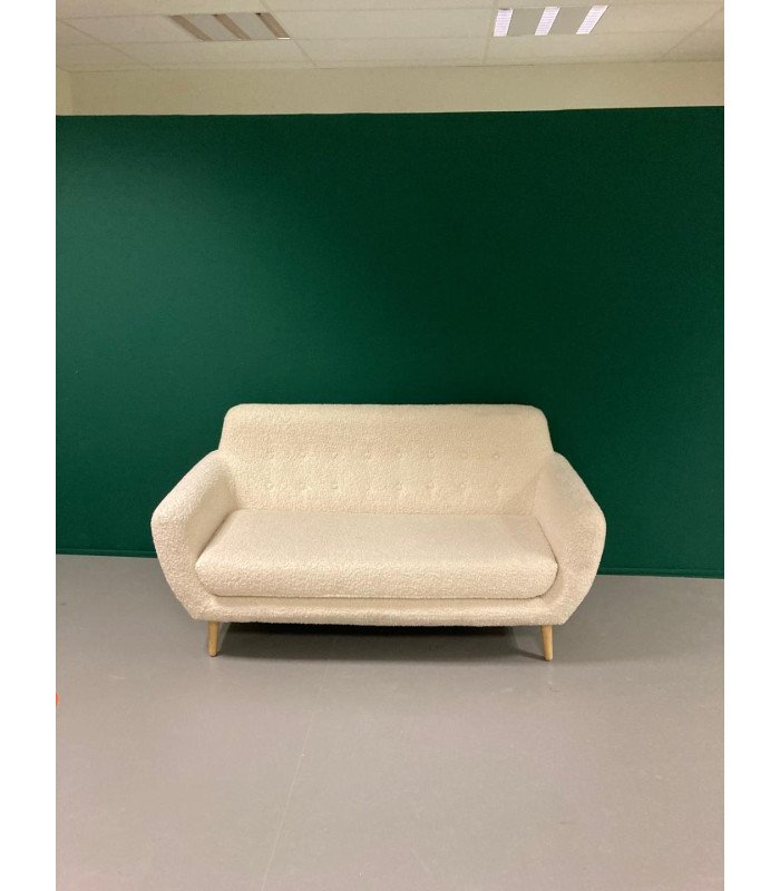 2-seater ecru lounge bench in curly wool 115 x 68 x H 78 cm