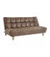 Canapé clic-clac cognac 3 places effet cuir vieilli et capitonné, en position assise sur fond blanc pour un espace lounge