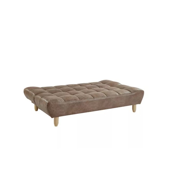 Canapé clic-clac cognac déplié en lit d'appoint 182 x 112 cm sur fond blanc par Location Mobilier Paris