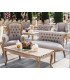 Milano wedding pack in linen fabric and ceruse wood on an outdoor terrace with armchair, bench and coffee table