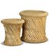 Pouf rond Alona en rotin, bambou et toile de jute disponible en deux tailles sur fond blanc
