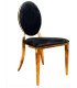 Chaise médaillon en métal doré avec galette noire