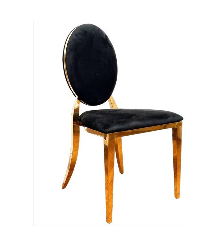 Chaise médaillon en métal doré avec galette noire