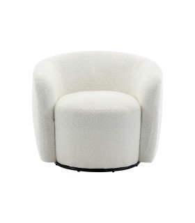 “Coquille” swivel chair in white bouclé fabric, available for rent at 126 Events