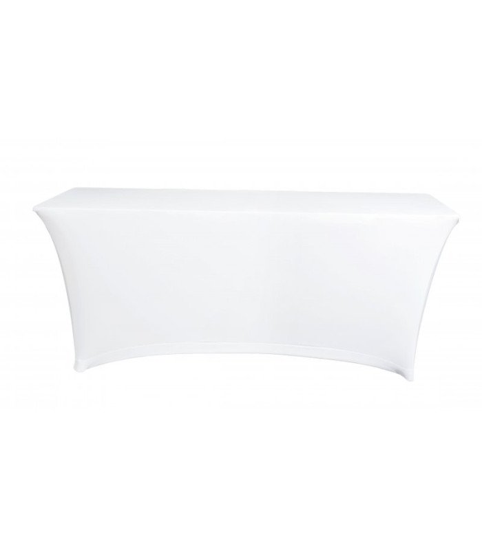 White Lycra cover for rectangular table 180 × 90 cm, shown alone on a white background