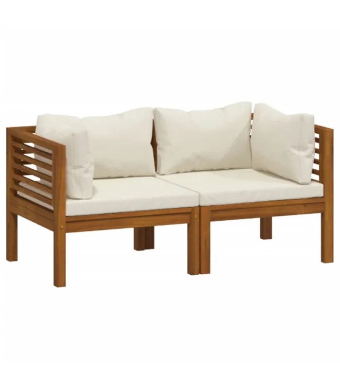 Modular 2-seater garden sofa made of solid acacia wood with ecru cushions
