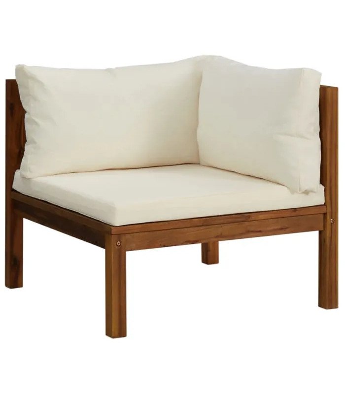 Solid acacia garden sofa module with ecru cushion