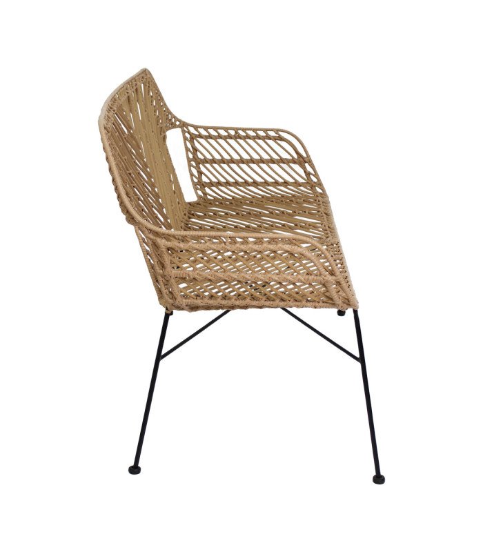 Flora synthetic rattan garden armchair in natural color, side view - event furniture rental by 126 Events