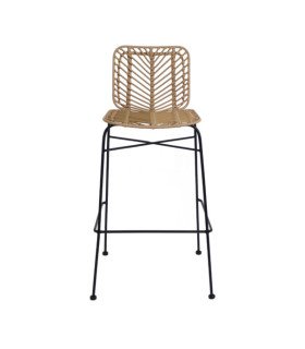 Tabouret haut Flora en rotin synthétique et métal noir en location chez 126 Events