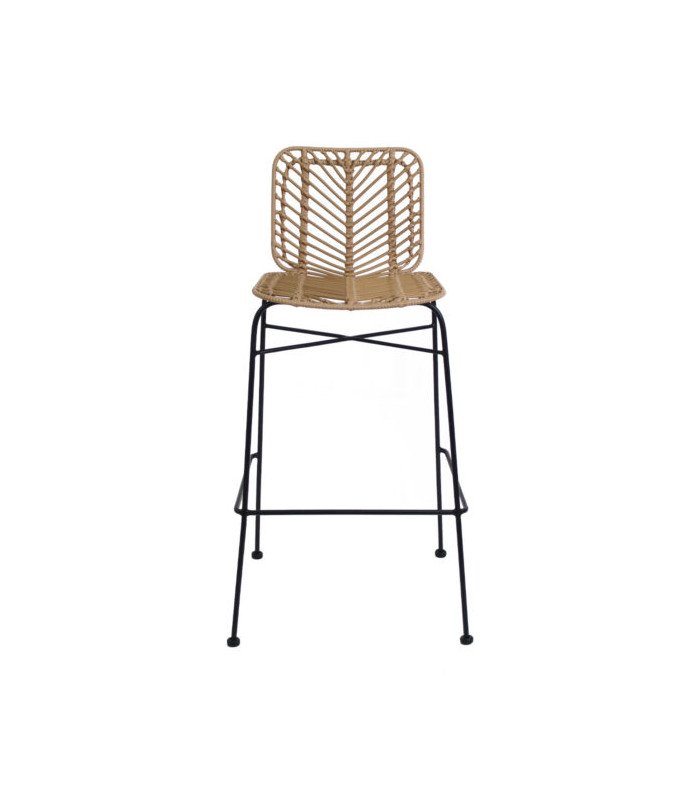 Flora high stool made of synthetic rattan and black metal, available for rent at 126 Events
