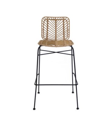 Tabouret haut Flora en rotin synthétique et métal noir en location chez 126 Events