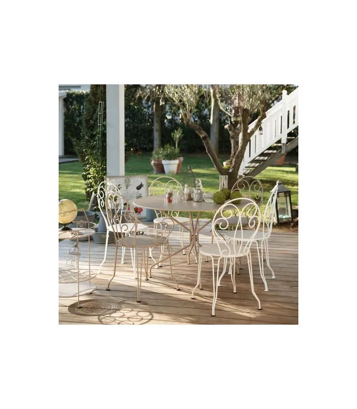 1900 white wrought iron table and garden furniture set