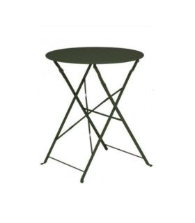 Guéridon en métal vert foncé et salon de jardin