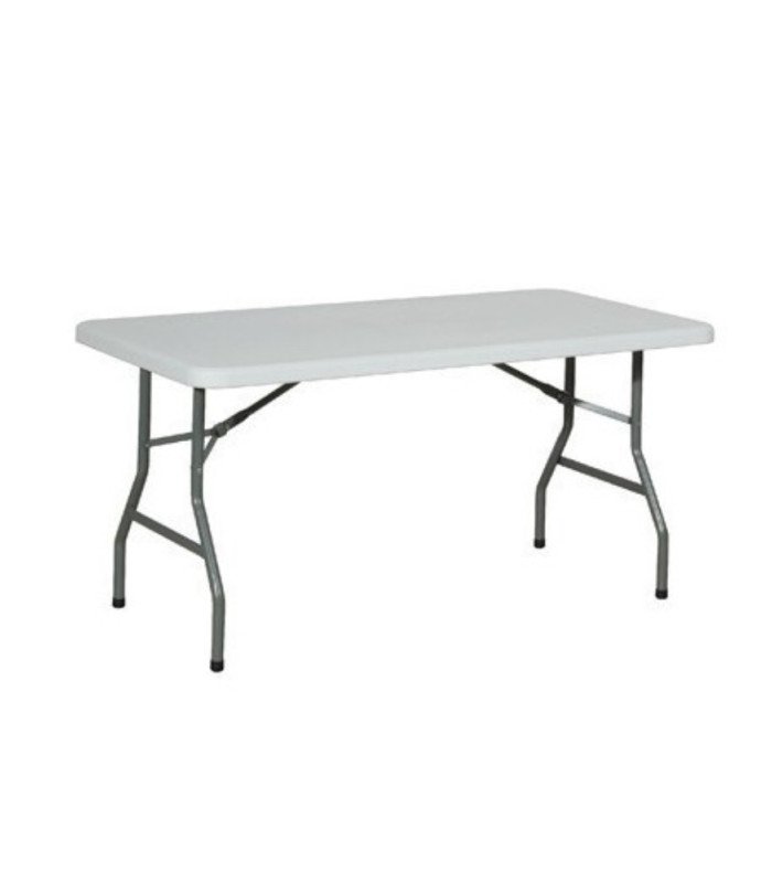 152 cm rectangular folding table for 6 people with metal frame, shown on a white background