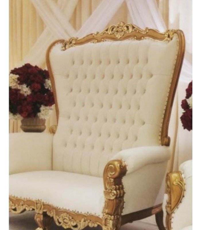 2-seater throne armchair in gold and white