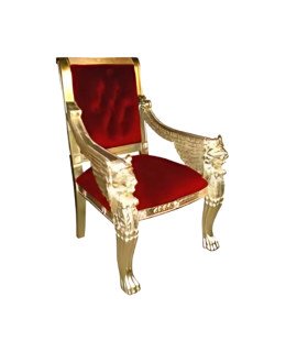 Red velvet armchair with golden mahogany wood